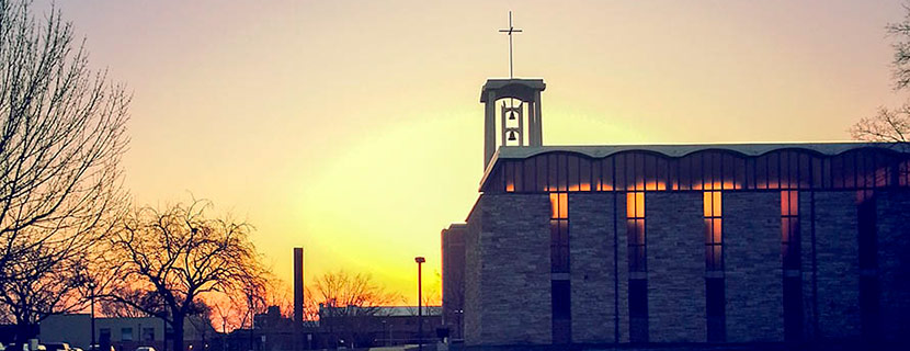 Martin Luther University College building exterior at sunset