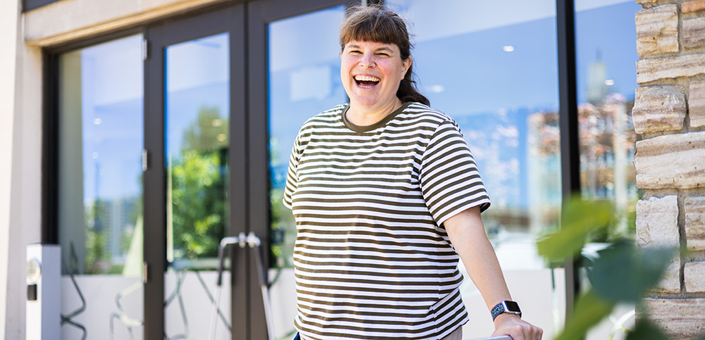 Staff member outside on campus