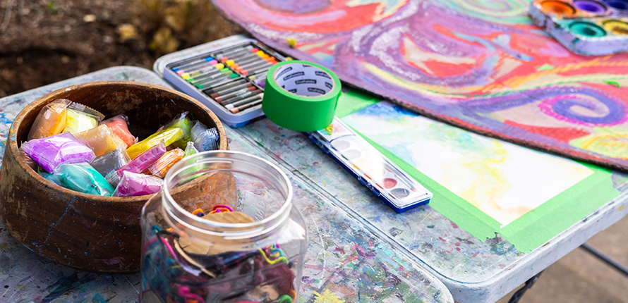 Art supplies on a table