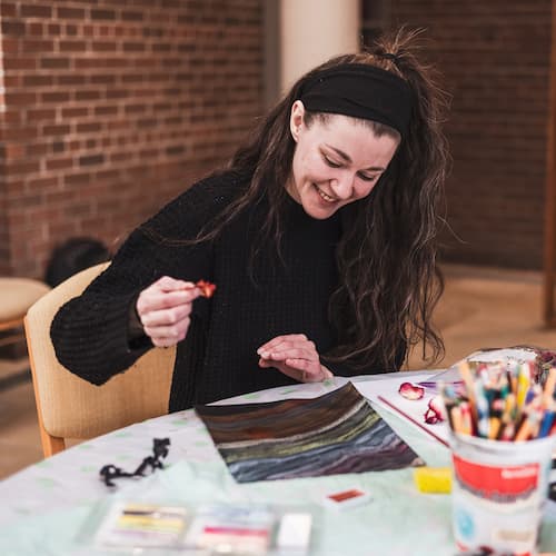 Student working on art project