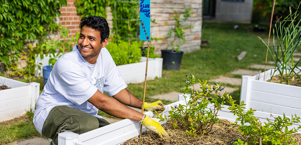 Student gardening
