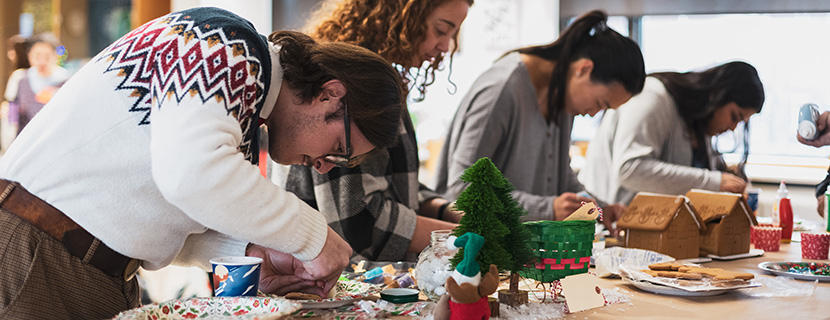 Students making winter crafts
